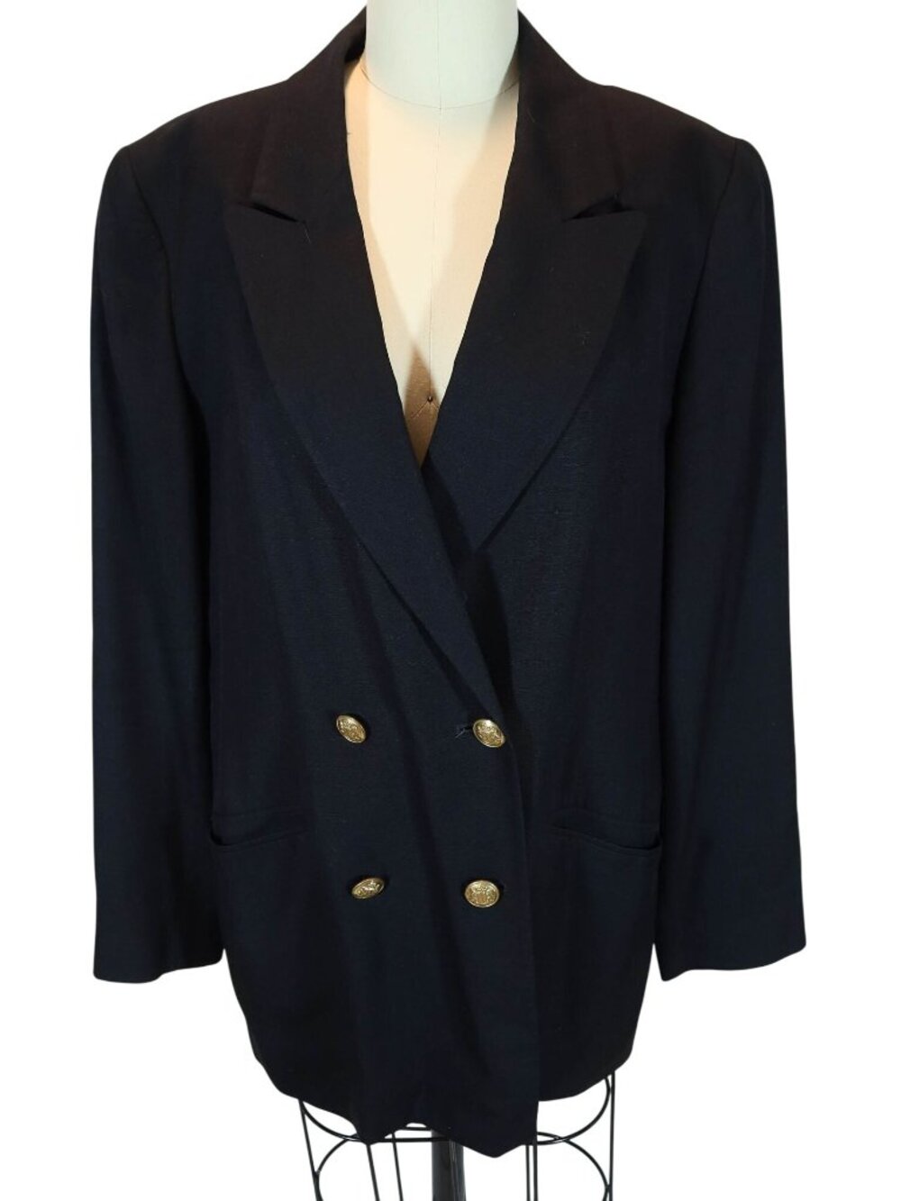 Vintage TALBOTS Linen Blend Gold Button Double Breasted Blazer Size 10 Preppy